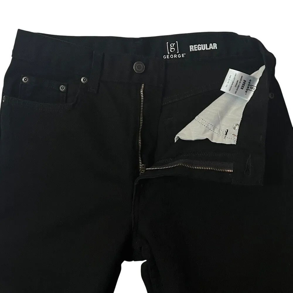 George Regular Fit‎ Jeans Black Denim 100% Cotton Men's 29x32 Pockets Straight